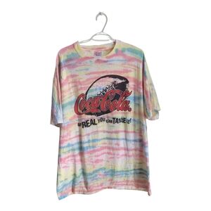 Vintage Coca-Cola Pastel  Football Tie-Dye T-Shirt Hanes Paint Splater XL